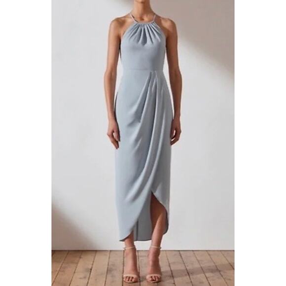 Shona Joy Core High Neck Ruched Midi Dress Powder Blue Size 2 NWT - Picture 1 of 5